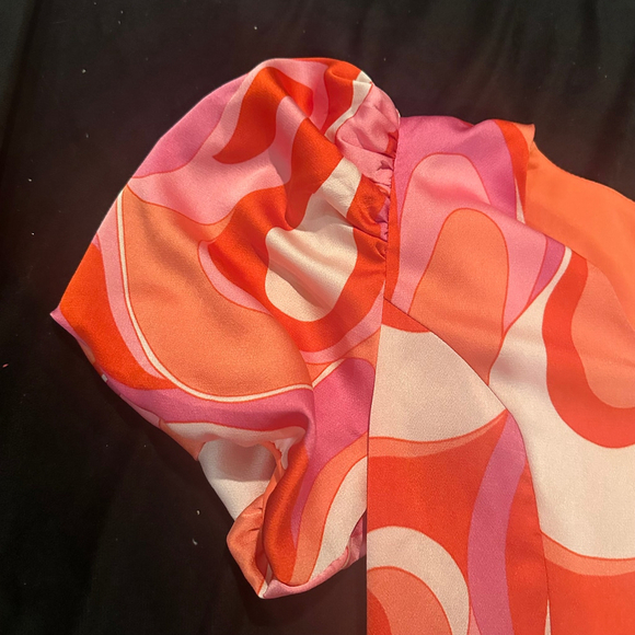 Retro Groovy 70s Spring Fun Dress Puff Sleeves Flounce Tiered Ruffle Size Large - Picture 4 of 4